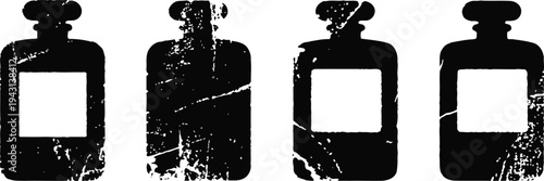 grunge black vintage perfume bottles silhouette set isolated on white background