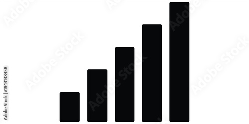 Black bar graph with five ascending bars on a white background chart statistics