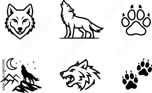 Wolf predator wilderness animal line icons