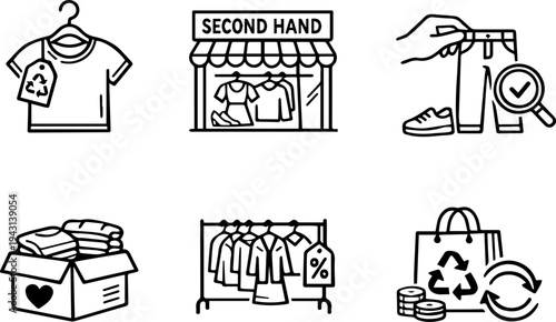 Second hand clothing thrift store icons