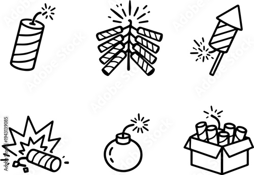 Fireworks pyrotechnics celebration explosive line icons
