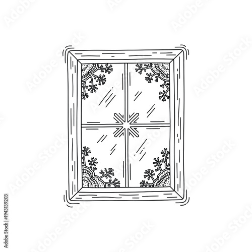 Frosted window pane with decorative frame.