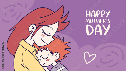 Happy mother hugging her child with a heart in the background