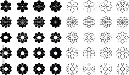 Black botanical silhouettes set, floral leaf branch icons collection, monochrome garden plant elements, minimalist nature symbols, vector floral graphics, decorative icons,