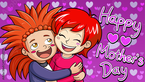 Two children hugging and smiling joyfully together