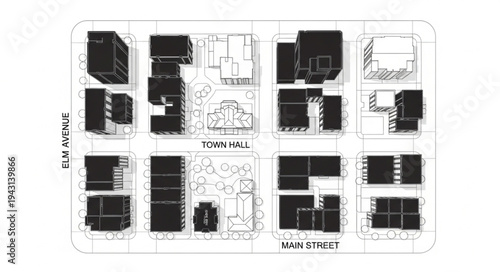 Urban Planning Sketch - Detailed City Block Layout Illustration.