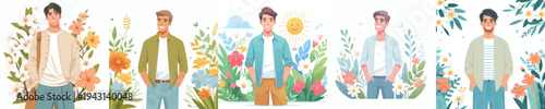 half body vector of a man standing happily in the park during spring