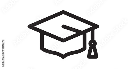 Simple black outline graduation cap vector graphic celebrating educational achievement and university success design