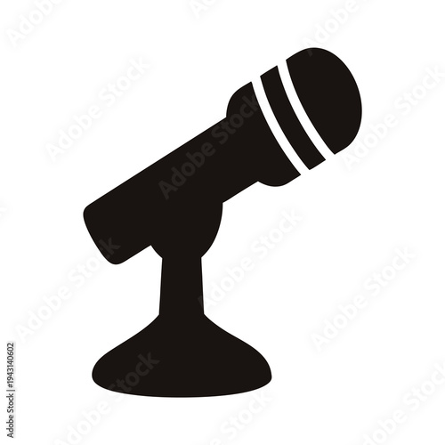 Black microphone on a white background, showcasing audio equipment design