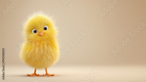 Cute spring illustration of one Easter chick on a pastel background. Minimal style with wide copy space for kids designs, Easter promotions, banners and holiday cards.