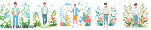 vector of a man standing happily in the park during spring