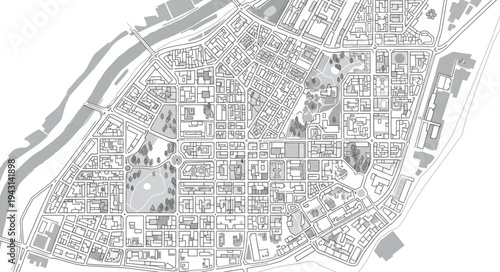 Detailed City Plan Depicting Urban Infrastructure and Street Layout.