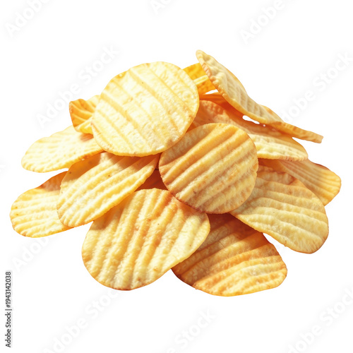 Crispy Golden Potato Chips Piled High for Snacking Indulgence and Casual Gatherings Isolated on transparent background