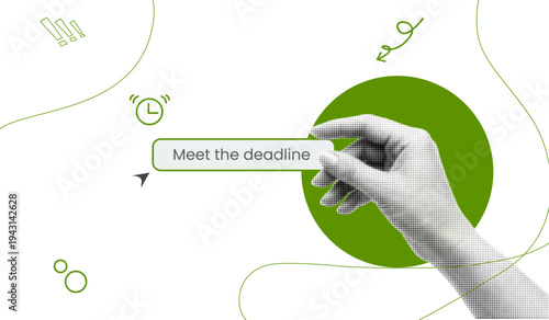 Deadline concept collage halftone , Vector alarm clock  and Deadline