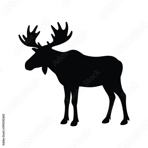 Black silhouette of a moose standing