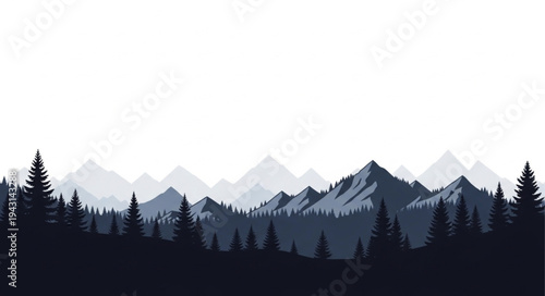 Mountain Range Silhouette Landscape Scene.
