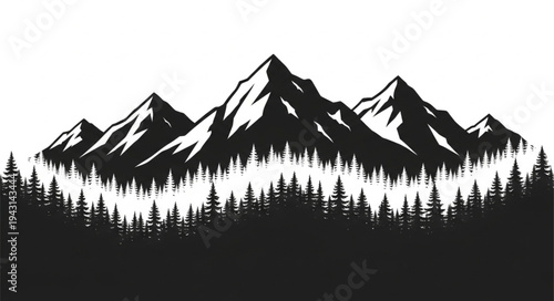 Mountain Range Silhouette with Forest.