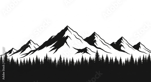 Mountain Range Silhouette with Forest.
