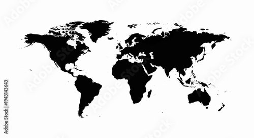A black and white illustration of the world map is displayed against a white background