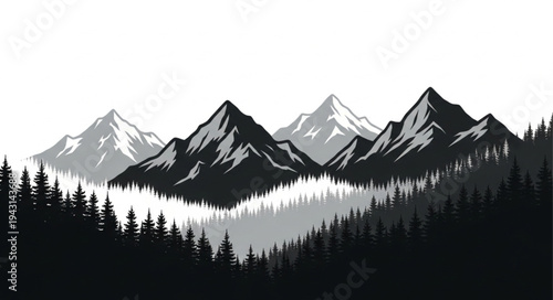 Mountain Range Silhouette with Forest.