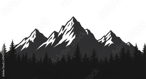Mountain Range Silhouette with Snow.