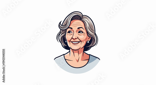 Stylized portrait of a smiling elderly woman with grey hair