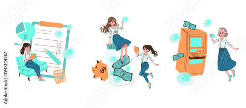 Women Managing Finances with Technology Vector Illustration