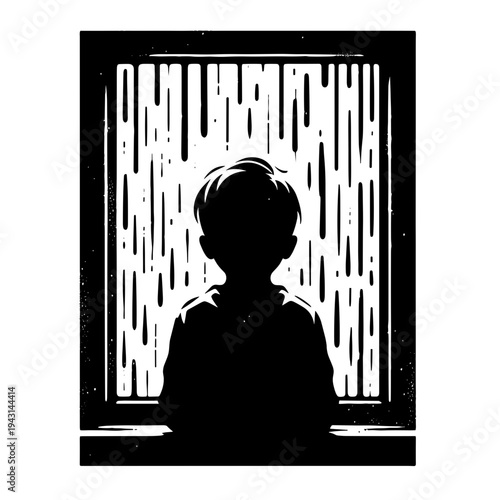 Silhouette child watching rain