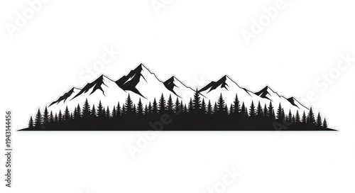 Mountain Range Silhouette with Trees.