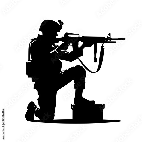 Soldier kneeling aiming rifle tactical silhouette
