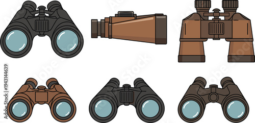 Binoculars Collection Optical Field Glasses Vector Illustration Set