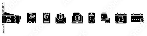 Train ticket icon vector set. Rail pass Illustration sign collection. Railway travel symbol or logo.