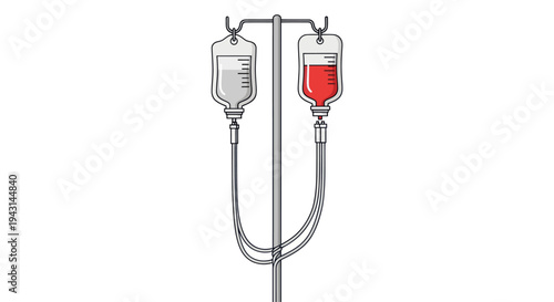 Medical IV Drip with Red Liquid.