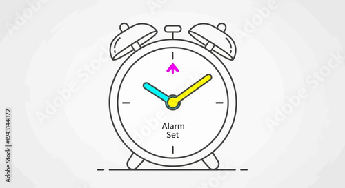 Simple Line Art Alarm Clock Illustration.