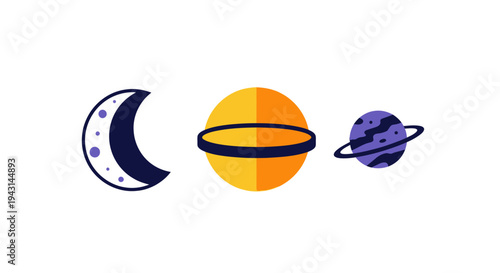 Crescent Moon and Planets Illustration.