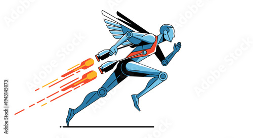 Blue Humanoid Character Running with Wings.