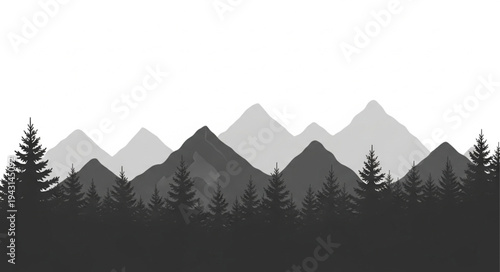Mountain Range Silhouette with Trees.
