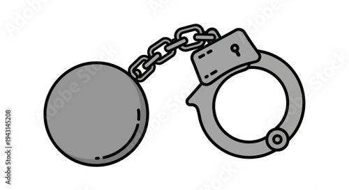Handcuffs with Ball and Chain Illustration.