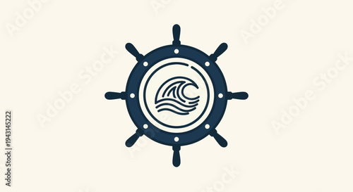 Ship Wheel with Wave Logo Design.