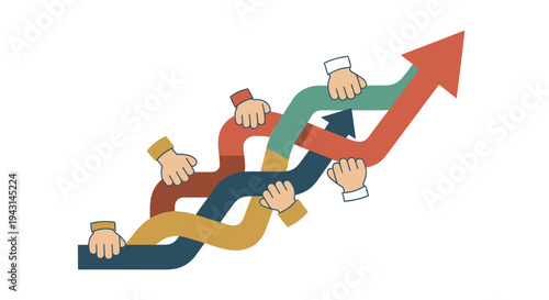 Hands Holding Arrows Pointing Upwards Together.