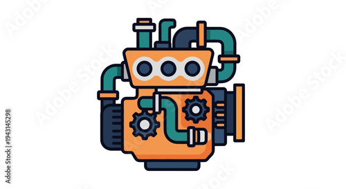 Orange Robot Machine Cartoon Character Design.