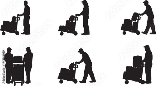 Black Solid Aerospace Design Engineer Silhouettes Set of Six on White Background