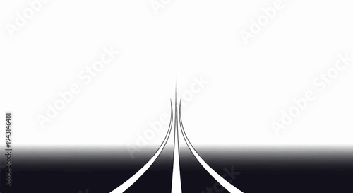 Abstract black and white graphic with converging lines forming a tall spire