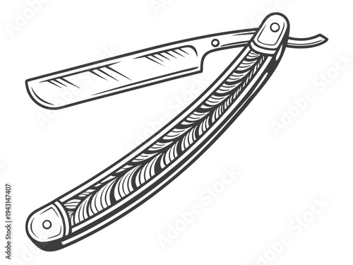Vintage straight razor line art for barber shop and grooming