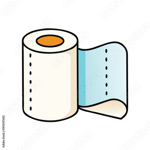 Cartoon illustration of a partially unrolled toilet paper roll