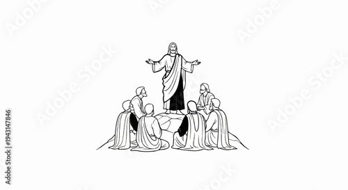 Religious teaching with figure preaching to seated audience