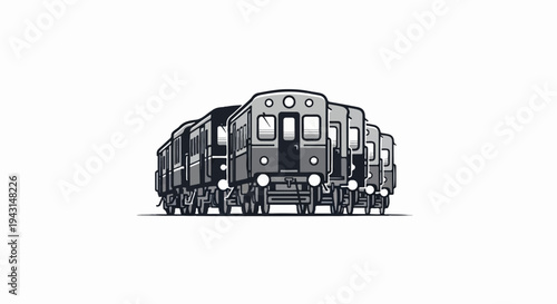 Stylized group of vintage gray train cars aligned