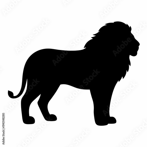 Magnificent Lion Silhouette Standing Proudly Against a White Background, Majestic and Wild
