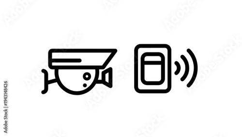 Security camera and smart home device icons, surveillance and connectivity