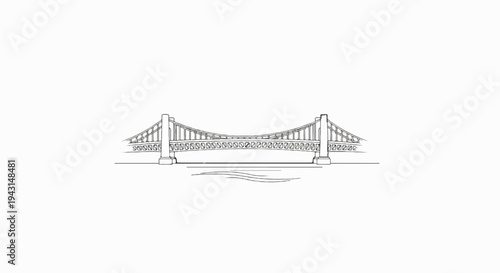 A hand-drawn sketch of a suspension bridge crossing calm water